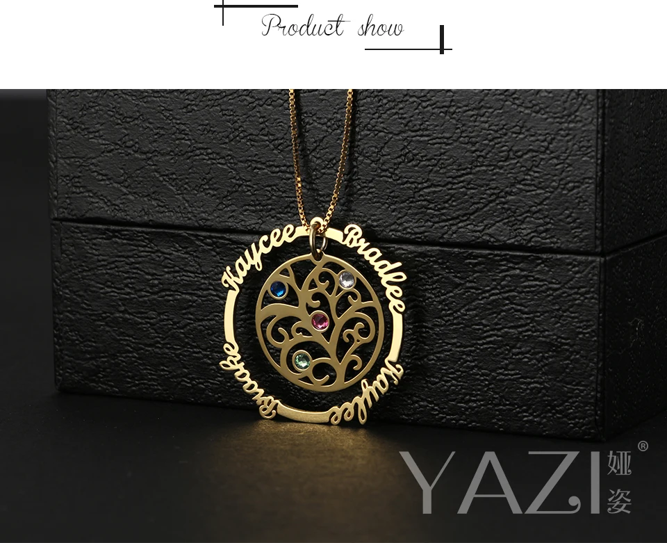 YAZI Life Tree колье с камнем рождения медное семейное имя ожерелье персонализированный Сувенир индивидуальный кулон подарок для семьи