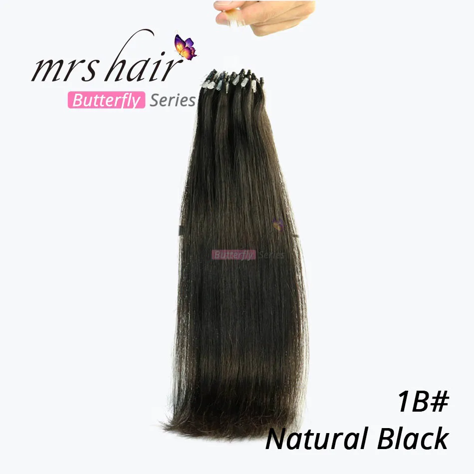 # 1B MRSHAIR, прямые волосы на микро кольцах, 1"-24", 1 г/шт., 50 шт., натуральные волосы Remy для наращивания - Цвет: # 1B