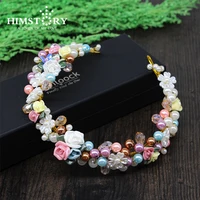 himstory colorful women hairband ceramic flower pearl headband crytal hair jewelry bride wedding hair accessories