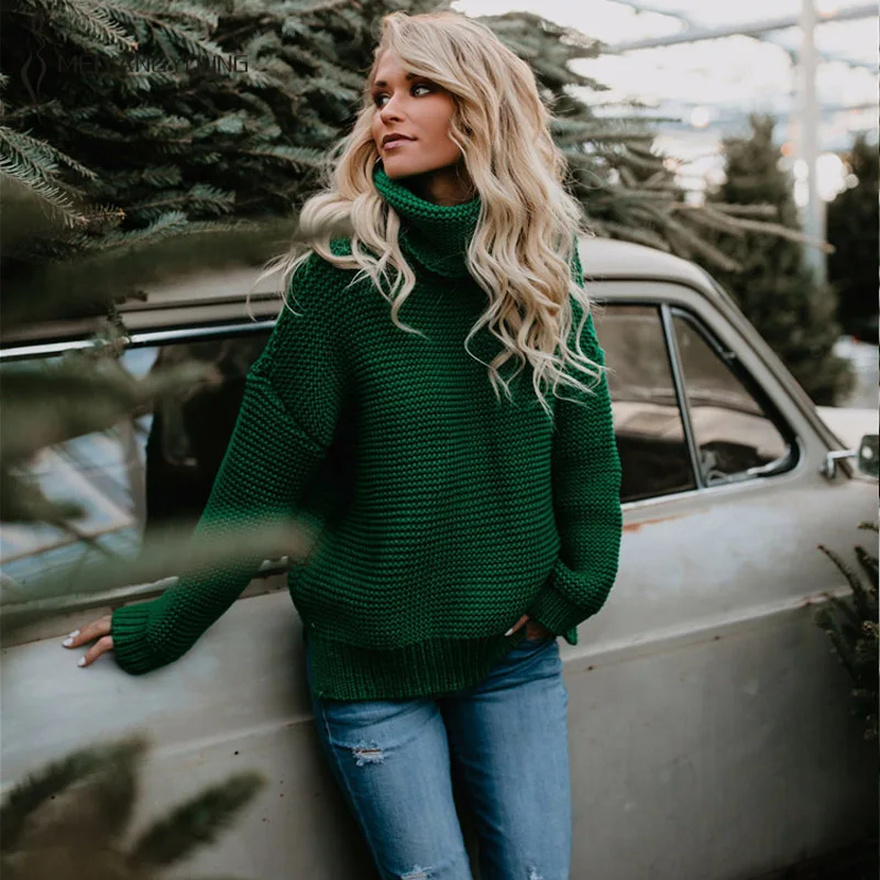 2018 women winter knitted sweater casual office lady turtleneck pullover female red khaki black long sleeve fashion clothes | Женская