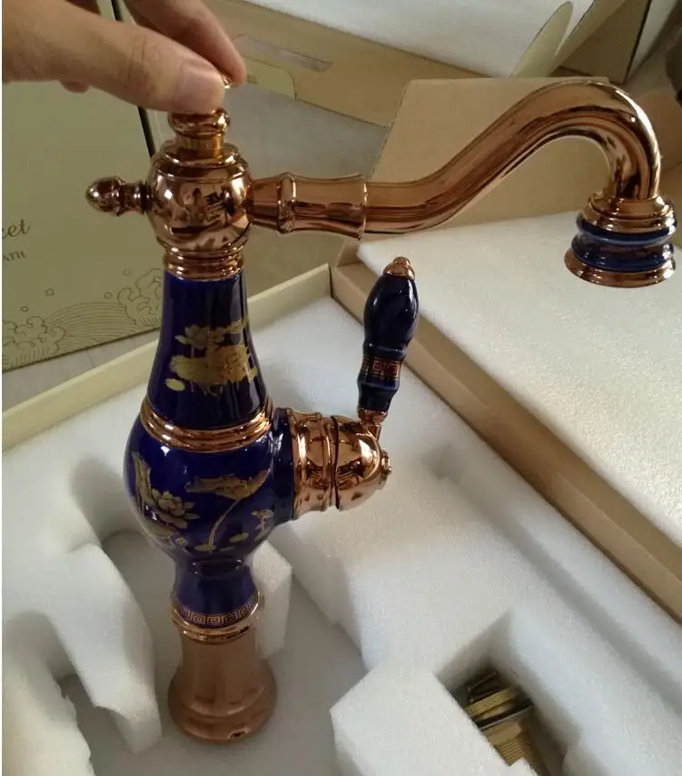 Керамический смеситель для ванной комнаты из розового золота и латуни в