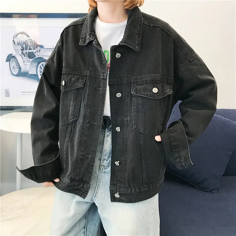 Fashion Women Jean Coats and Jackets Loose Casual Denim Jacket Vintage Streatwear BF Style Jeans Coat Black Color | Женская одежда