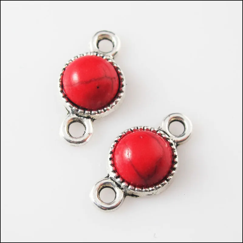 20 шт Ретро тибетский серебряный красный круглый Подвески Разъемы 10x18.5mm|round charm|round