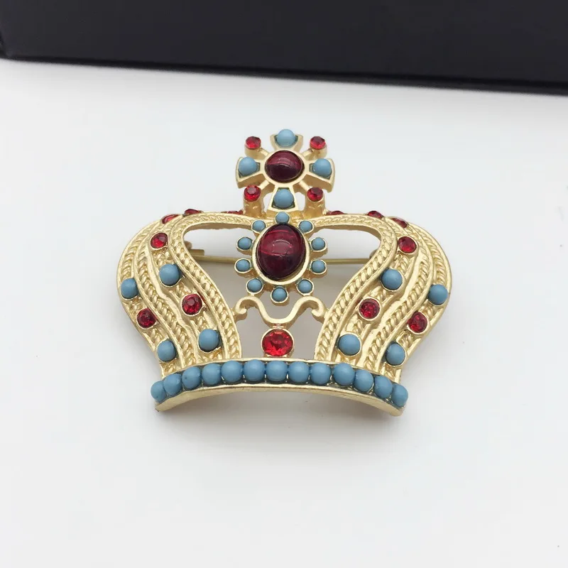 F.J4Z новые модные роскошные красные бусины в форме короны броши для женщин пальто