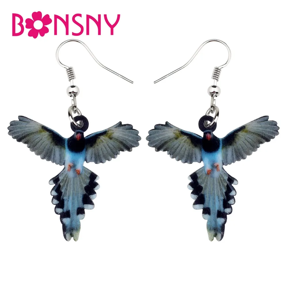 

Bonsny Acrylic Elegant Taiwan Blue Magpie Bird Earrings Big Long Dangle Drop Unique Animal Jewelry For Women Girls Decoration