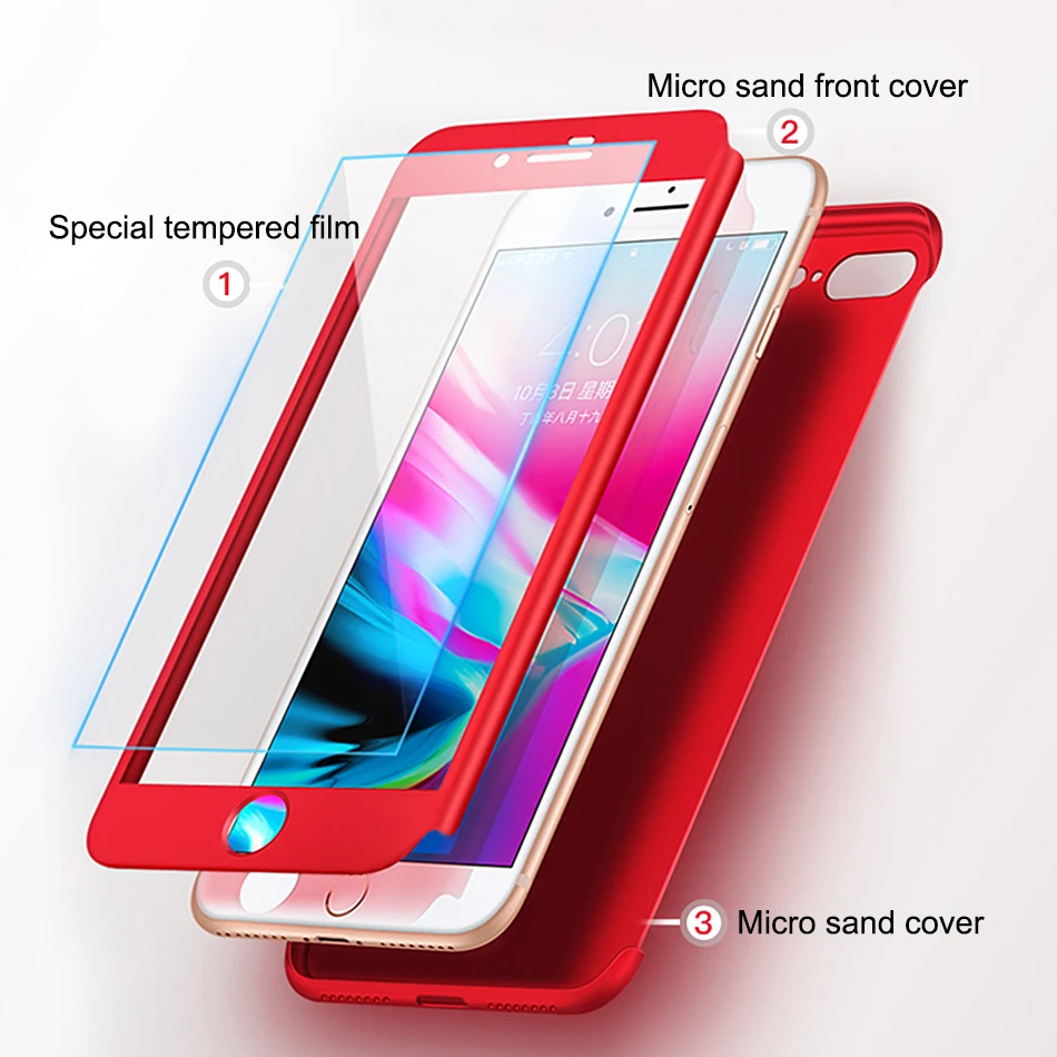 360 Full Protective Phone Case For iPhone 7 8 Plus 6 6s 5 5S SE X 10 Cover Xs Max XR With Glass |