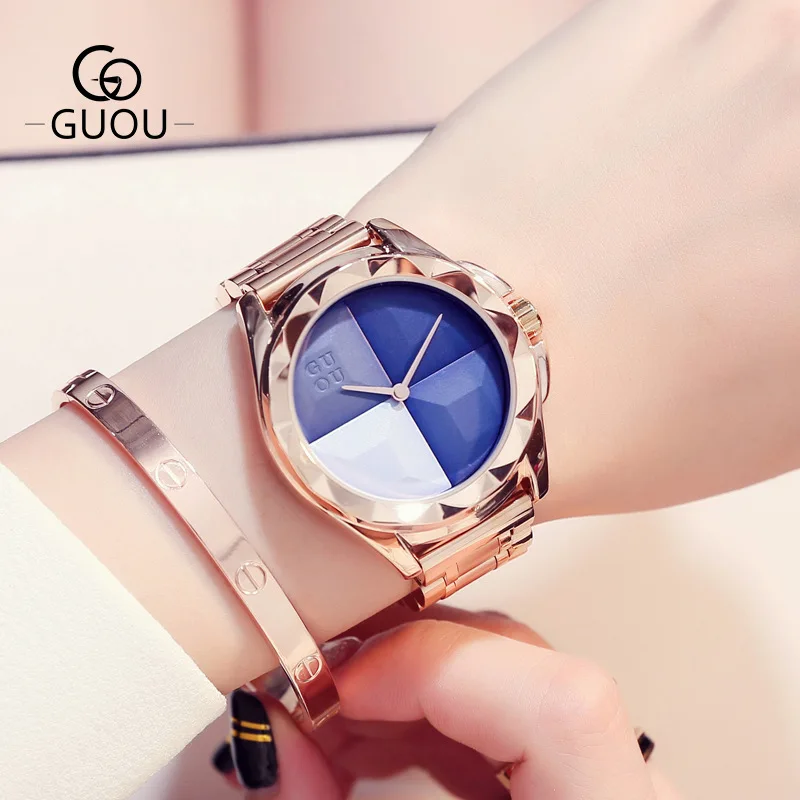 Женские Кварцевые Часы GUOU высококачественные аналоговые наручные часы 3ATM в