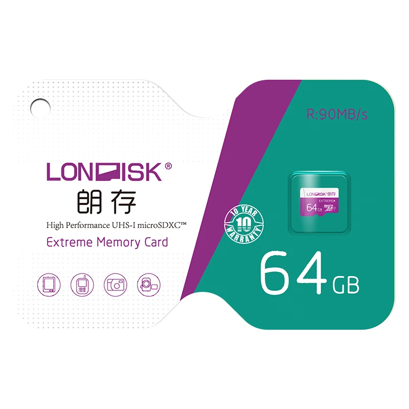 Карты памяти LONDISK 64 GB UHS-I (U1)/UHS-I (U3)/класс 10 (C10) microSDXC/TF/флэш-карта для телефона