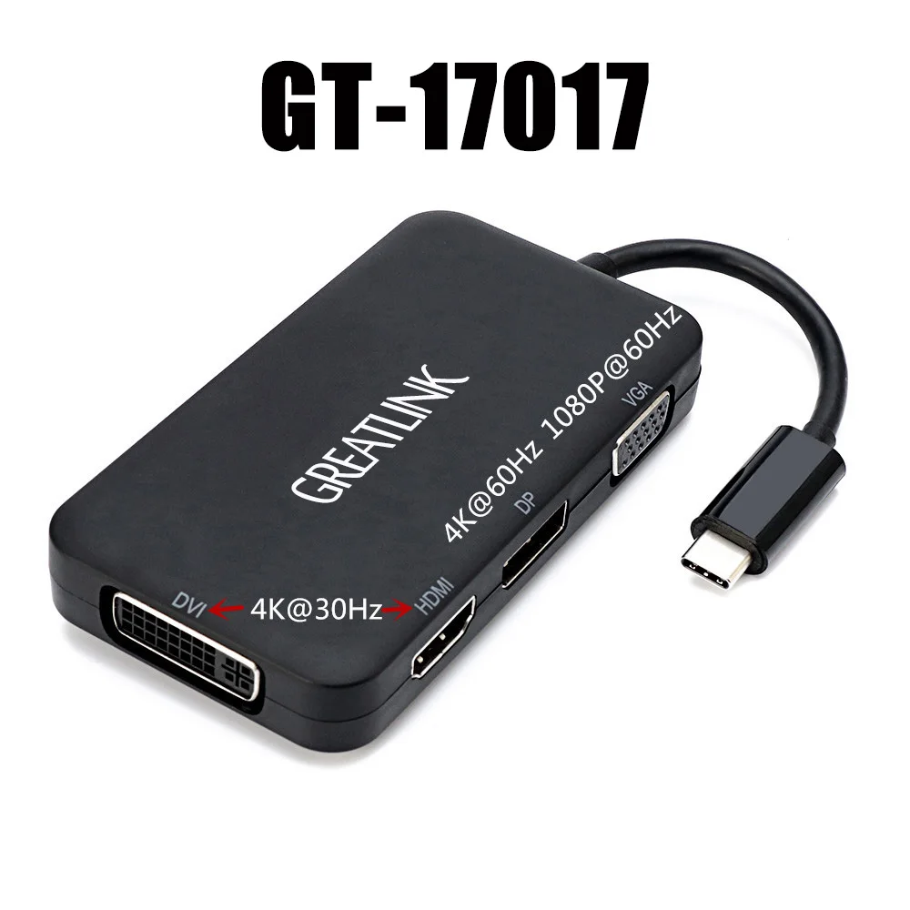 GT-17017 Usb type C к DP 1,2 HDMI DVI D VGA сплиттер Displayport AUX кабель HDMI 4K конвертер DVI-D 24 5 адаптер Thunderbolt 3 концентратор док-станция - Цвет: GT-17017