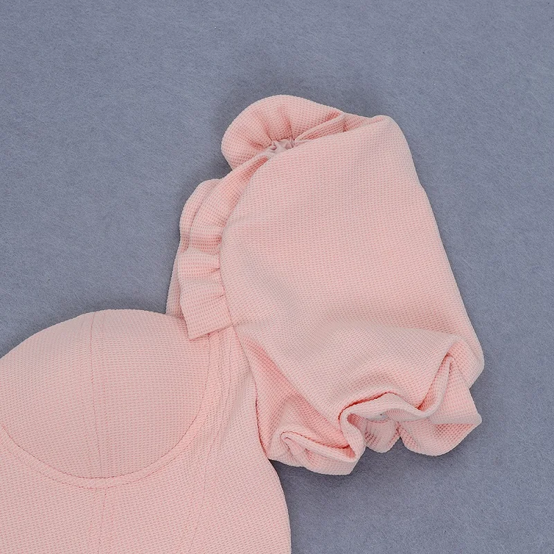 Модные женские розовые пышные рукава короткий топ сексуальный летний однотонный