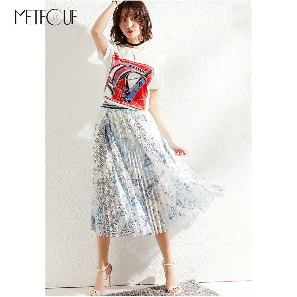 Шелк модал Лоскутная Женская футболка 2019 весна лето мода лошадь шаблон короткий