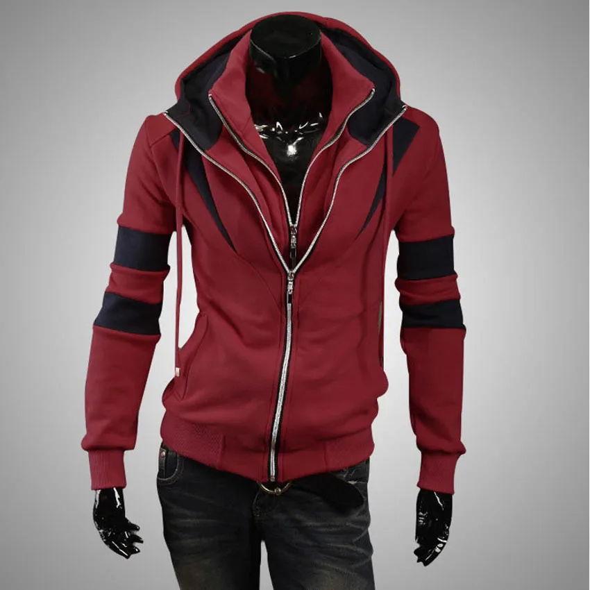 Толстовки мужчин 2016 мода новый бренд двойная молния костюм мужчины лоскутная