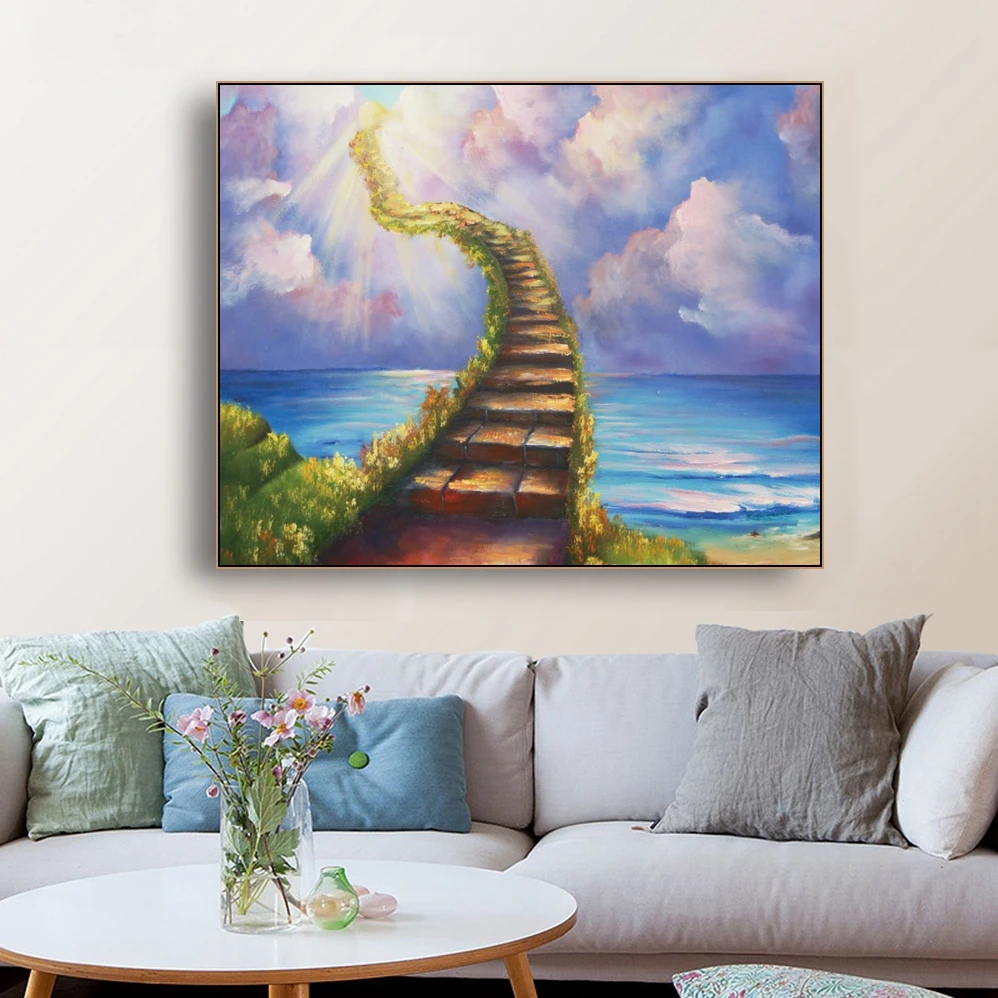 

Abstract Scenery Canvas Painting Watercolor Sunshine The Road to Heaven Posters Prints Wall Art Pictures for Living Room Decor