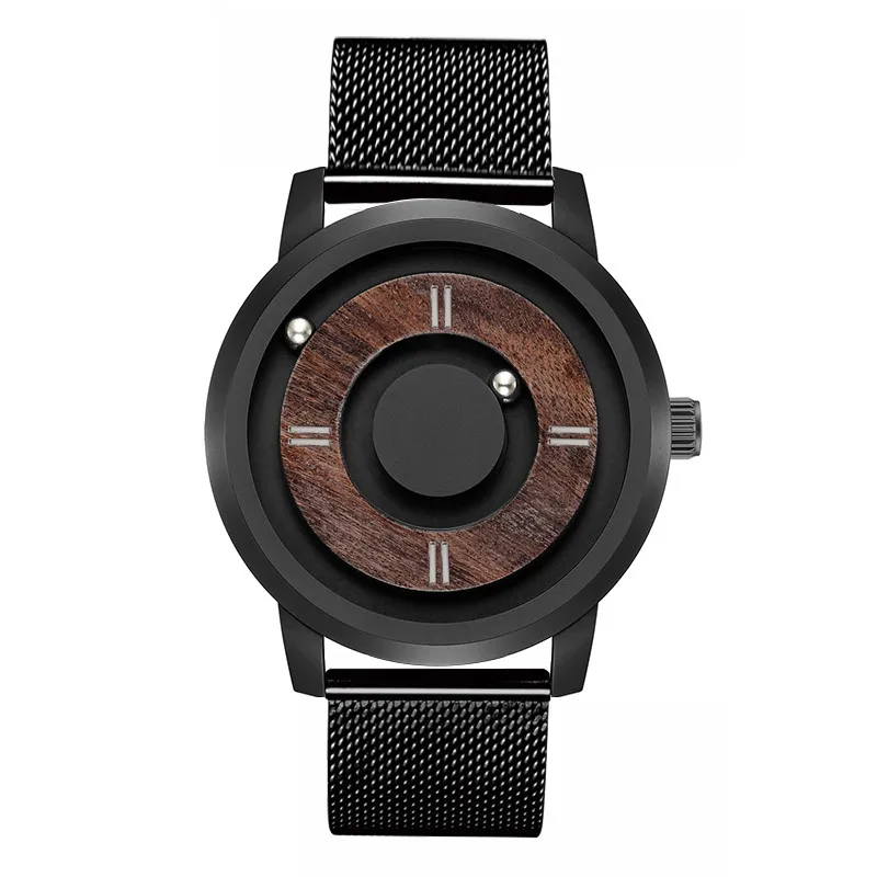 Black Steel Strap EUTOUR, мужские часы с магнитным приводом, Топ бренд, Роскошные Кварцевые часы для женщин и мужчин, деревянные часы из нержавеющей стали, унисекс, наручные часы - Цвет: Black Steel Strap