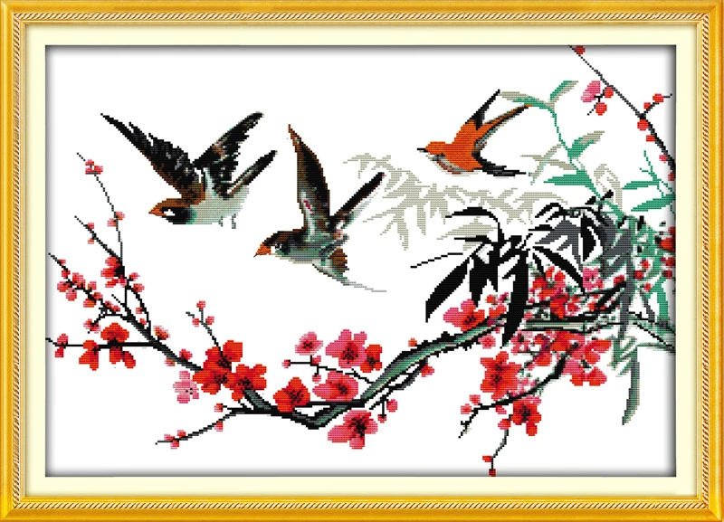 

Joy Sunday The Birds with Branches Painting Counted or Printed 11CT 14CT Chinese Cross Stitch Kits Embroidery Needlework Sets