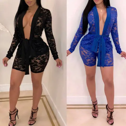 Женское боди с длинным рукавом глубоким v-образным вырезом и поясом комбинезон