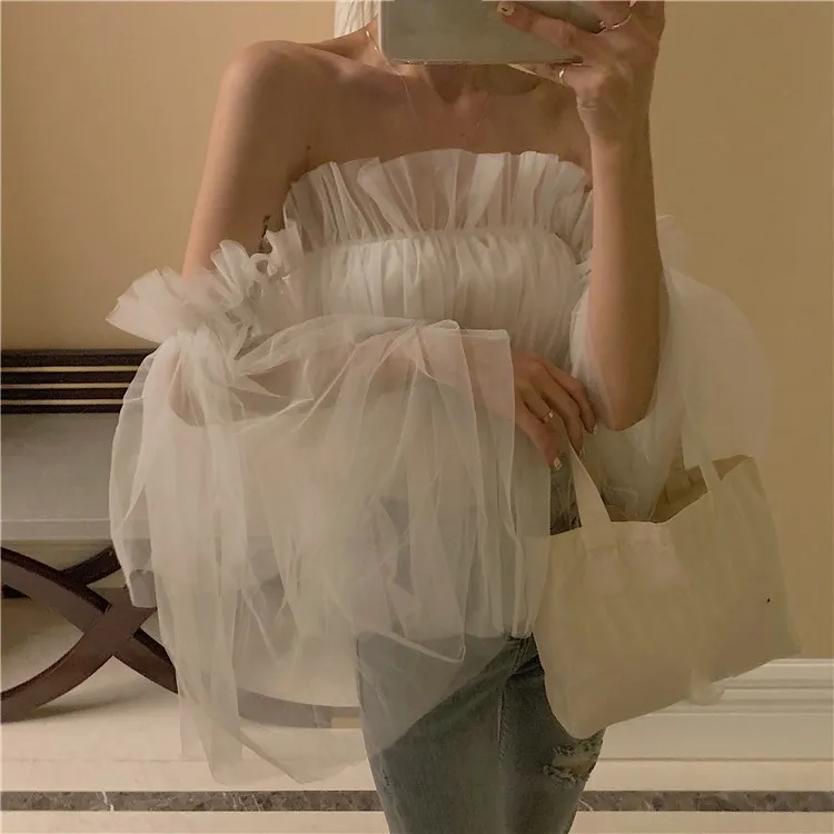 Сексуальная Блузка с расклешенными рукавами и открытыми плечами летний