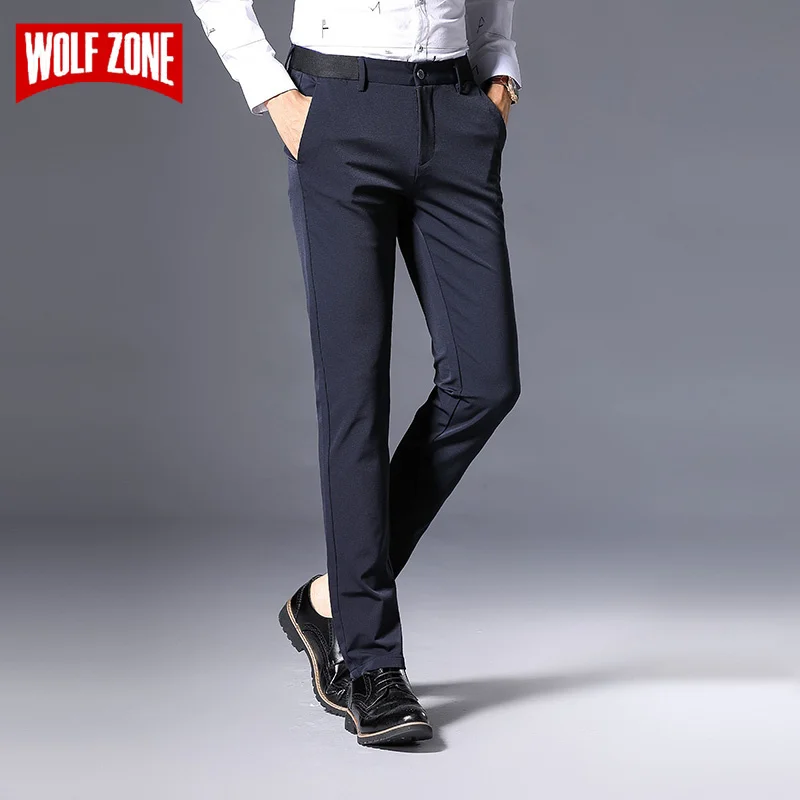 

WOLF ZONE Brand Casual Suits Men Pants Business Classics Midweight Straight Full Length Fashion Mens Trousers Size 29-36