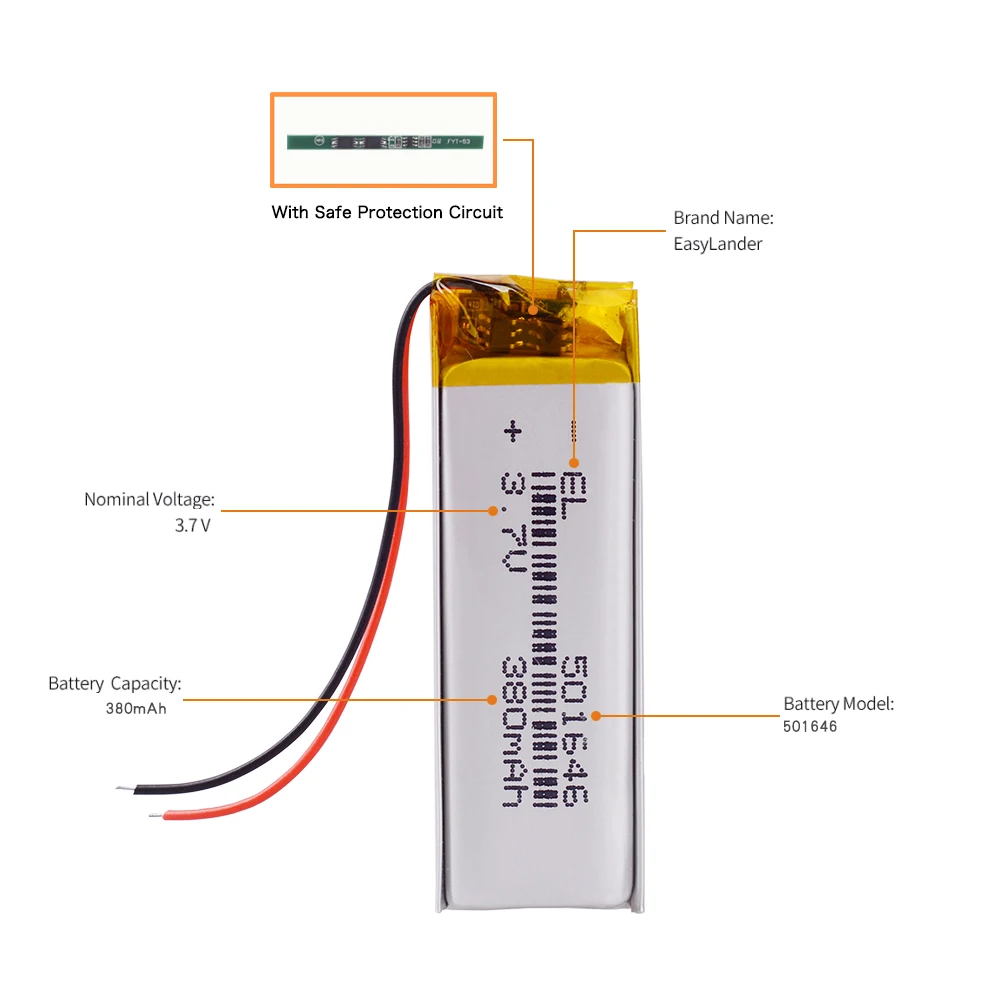 3.7V 380mAh 501646 Lithium Polymer LiPo Rechargeable Battery For Mp3 Mp4 DIY TWS Lenovo compartment bluetooth headset | Электроника