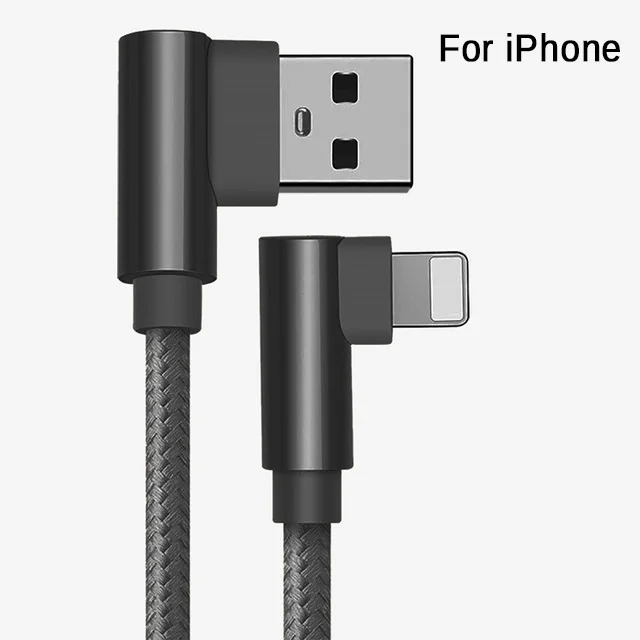 For iPhone Black QC 3,0 двойной локоть мобильный телефон USB кабель для передачи данных Micro usb type C кабель для samsung Galaxy S9 S8 Plus зарядный кабель - Цвет: For iPhone Black