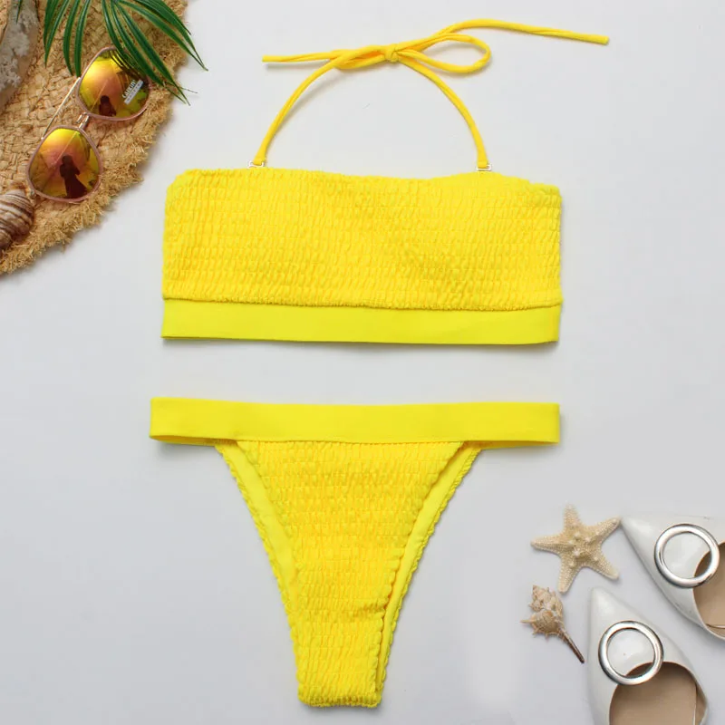 2019 новый сплошной цвет милый Бикини Топ ремень женский купальник Женская пляжная