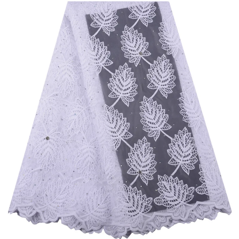 

White High Quality African New Arrival African Milk Silk Lace Fabric For Wedding Dress Nigerian Laces Fabrics With Stones F1443