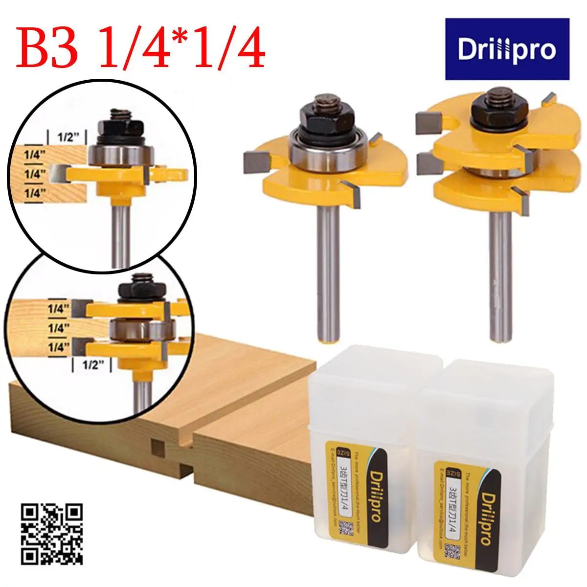 Drillpro RB22 2 шт. язык и барабанный фрезерный станок набор 1/4 дюймов хвостовик 3 зубца t-образный фрезерный станок для древесины