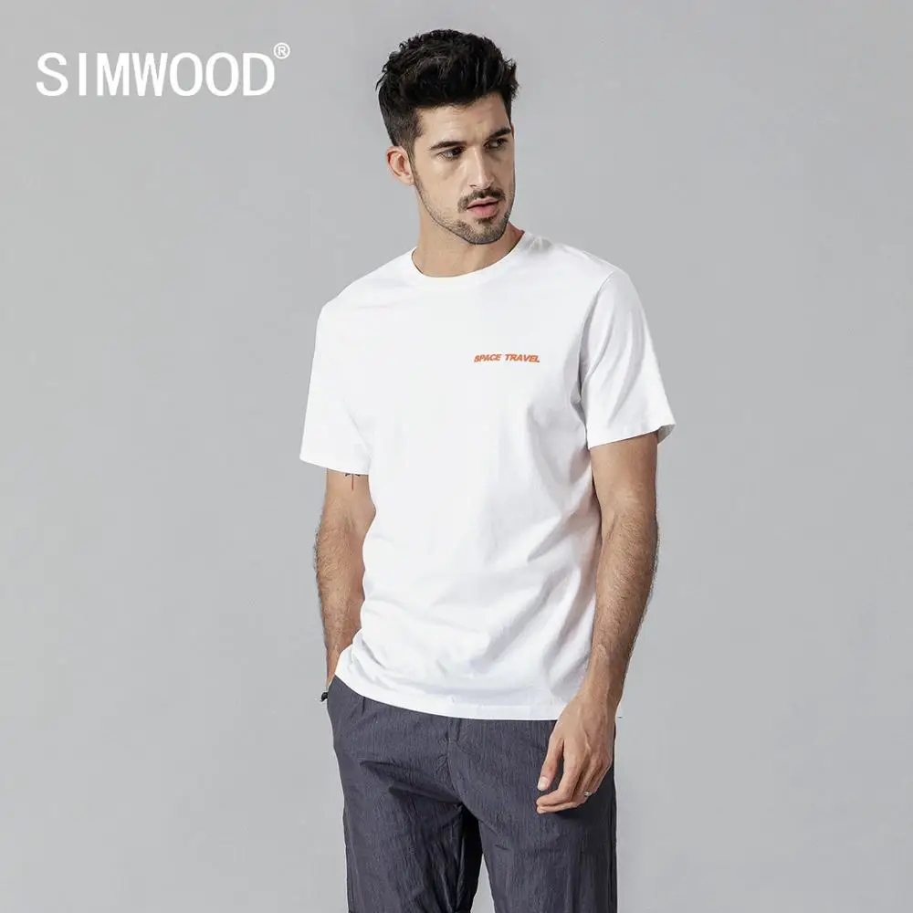 SIMWOOD 2019 летняя новая мужская футболка 100% хлопок с буквенным принтом размера плюс