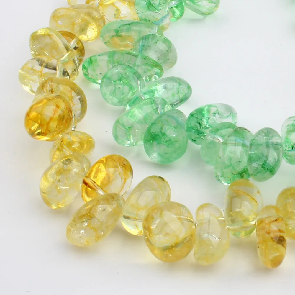 Полная нить овальный Nugget окрашенный зеленый желтый кристалл кварцевая галька