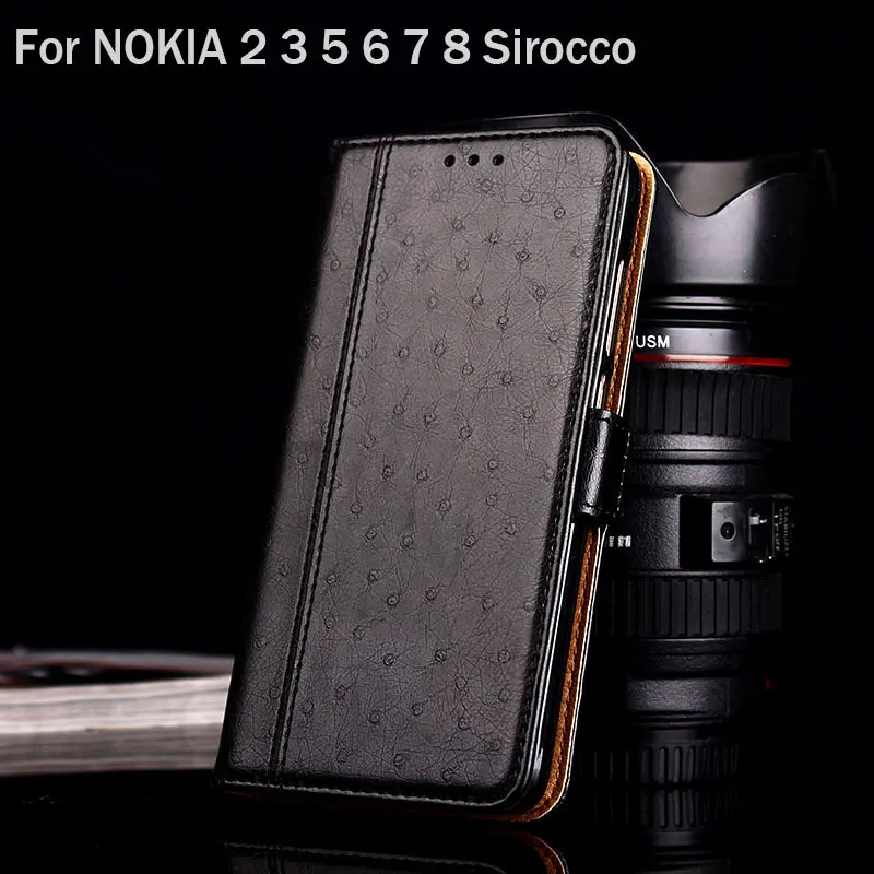 Чехол для Nokia 2, 3, 5, 6, 7, 8 Sirocco plus, роскошный кожаный чехол для телефона из страуса, чехол с подставкой, яркий цвет, откидная крышка, funda