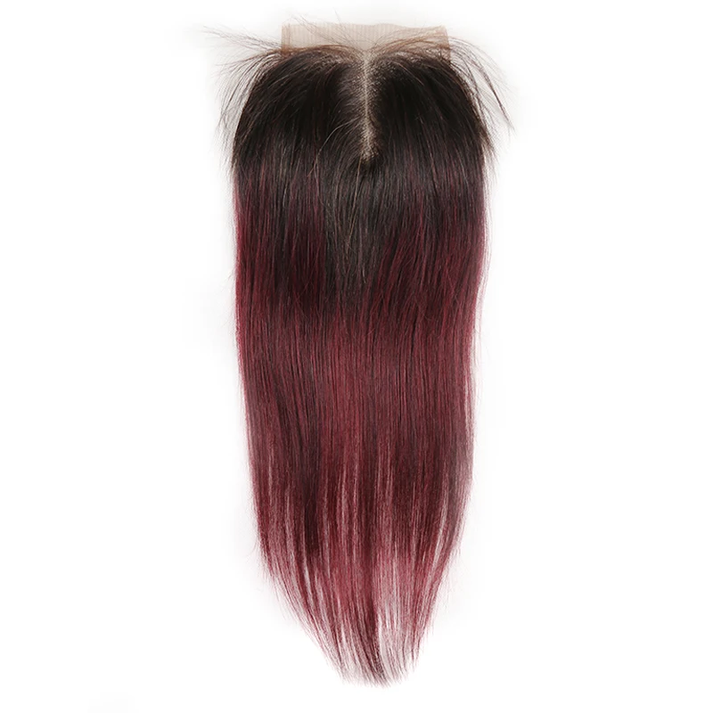 4*4 Кружева Закрытие kemy Hair бразильские прямые человеческие волосы бесплатно/средний/три части швейцарская шнуровка не реми волосы - Цвет волос: T1B/99J