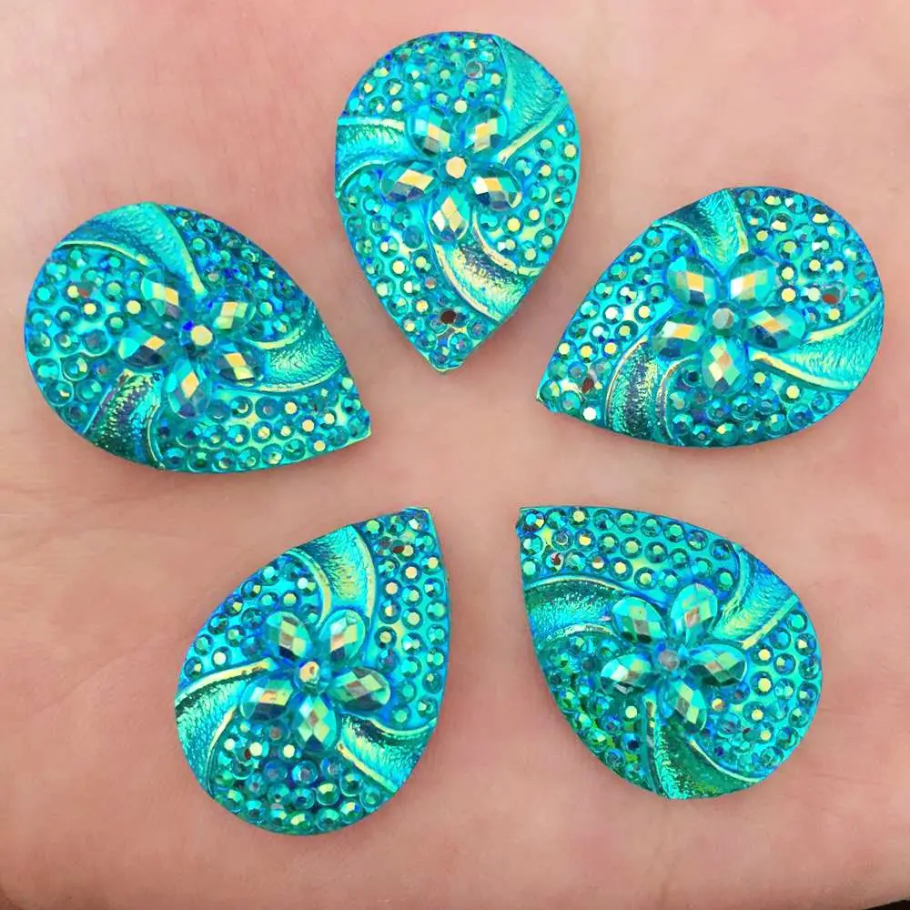 20 шт. AB Смола 18*25 мм каплевидный Вихрь цветок flatback горный хрусталь скрапбук свадьба diy 2 отверстия украшения SK09* 2 - Цвет: Lake blue