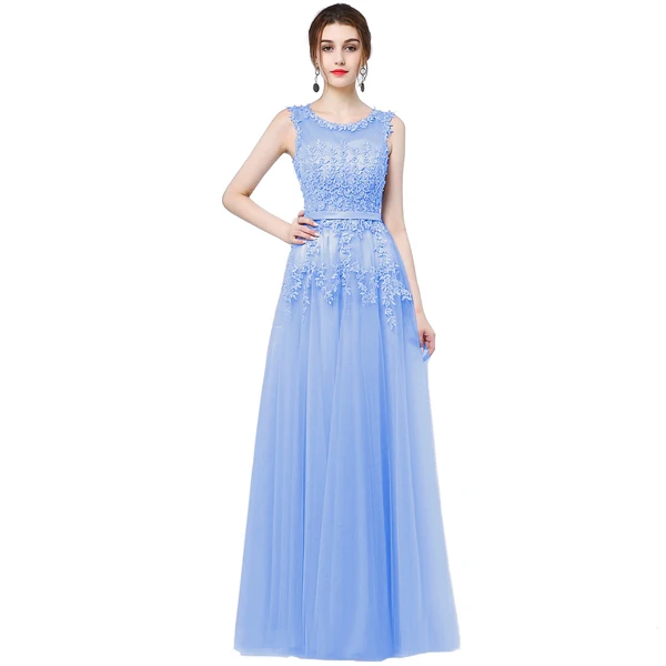 sky blue Robe De Soiree Новое милое Розовое Кружевное длинное вечернее платье для невесты без рукавов прозрачное банкетное сексуальное платье для выпускного вечера - Цвет: sky blue