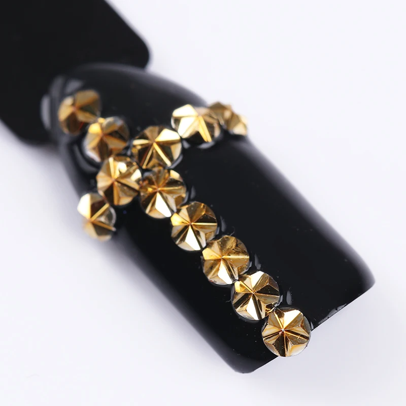 1 Box Gold Flower Nail Rhinestone 3mm Round Flat Bottom Beads 3D Art Decoration in Wheel DIY Design | Красота и здоровье