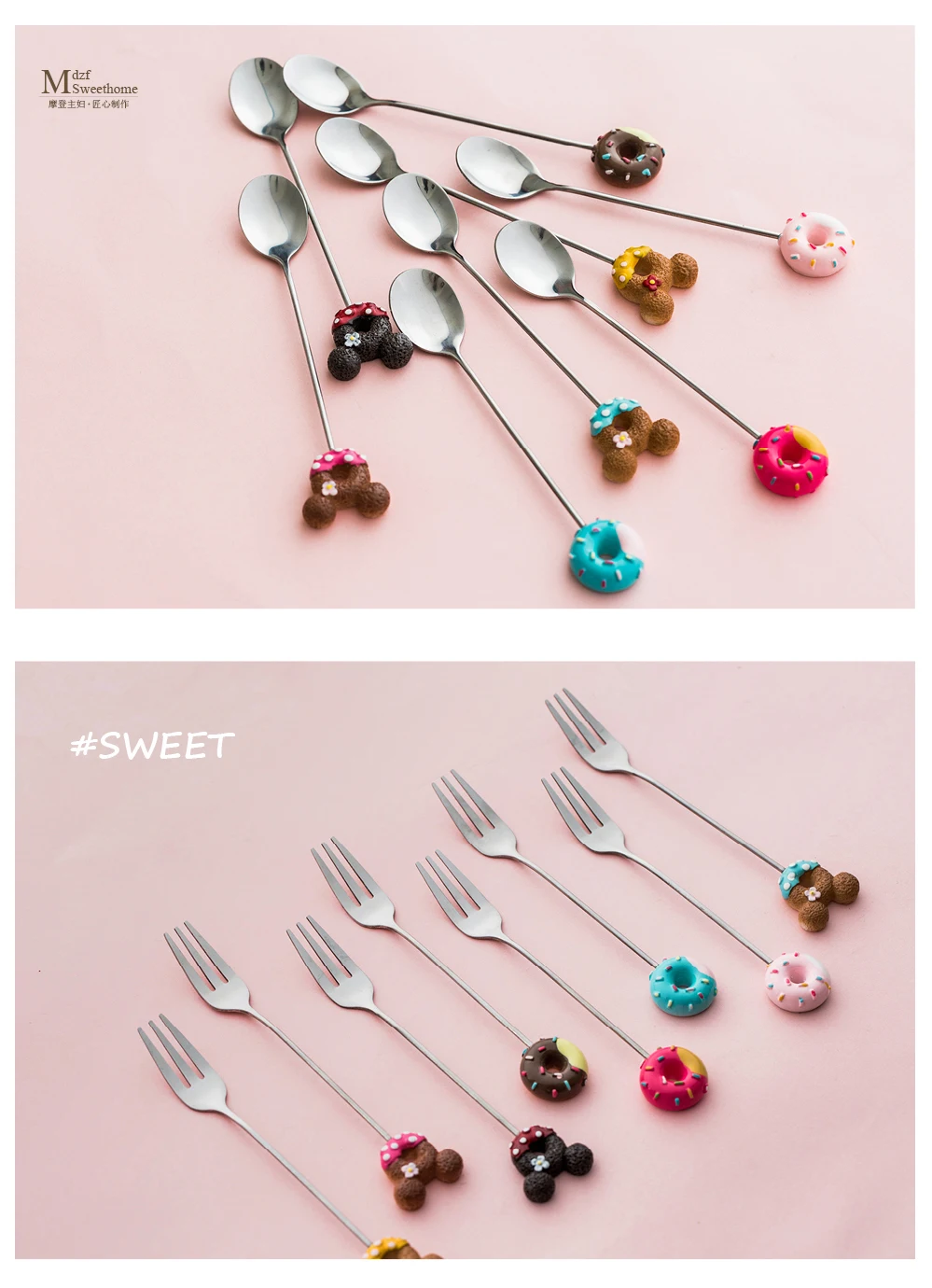 MDZF SWEETHOME нержавеющая сталь мультфильм-сердце милые перемешивания ложка и вилка с длинной ручкой для детей