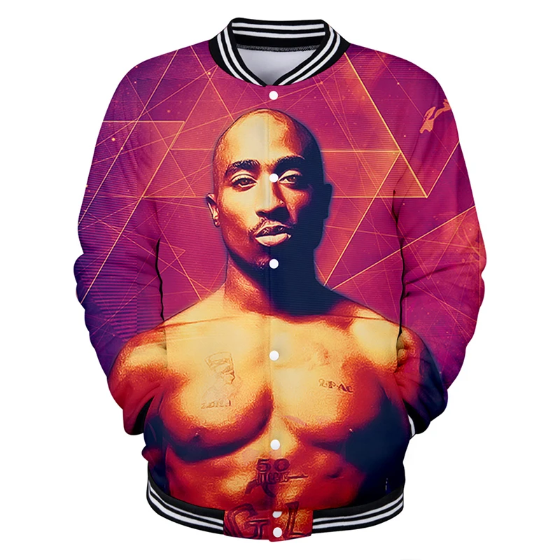 Бейсбольная куртка с 3d рисунком Модный свитшот в стиле хип хоп принтом 2pac для