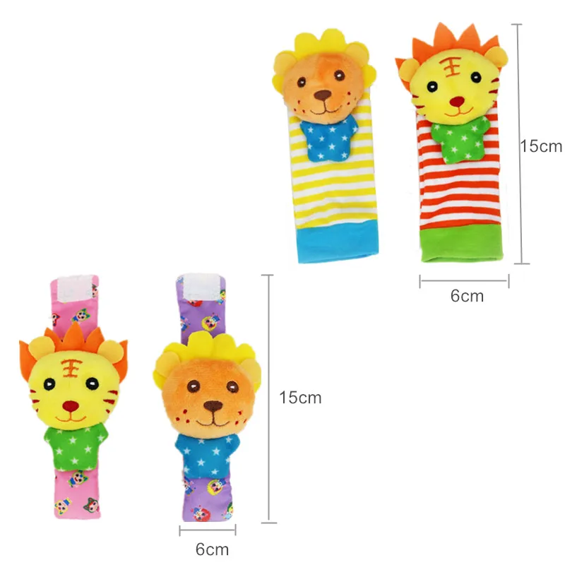 Мягкая детская погремушка с рисунками животных для детей 0-24 месяцев на запястье