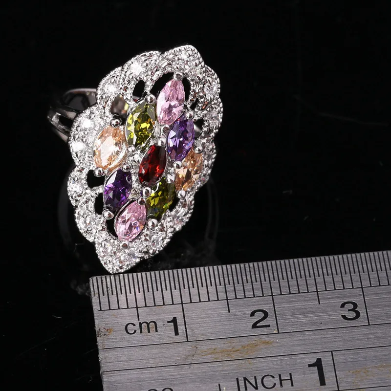 Кластера Многоцветный Morganite 925 серебро trandy Для женщин jewelry Кольца Размеры 6 7 8 9