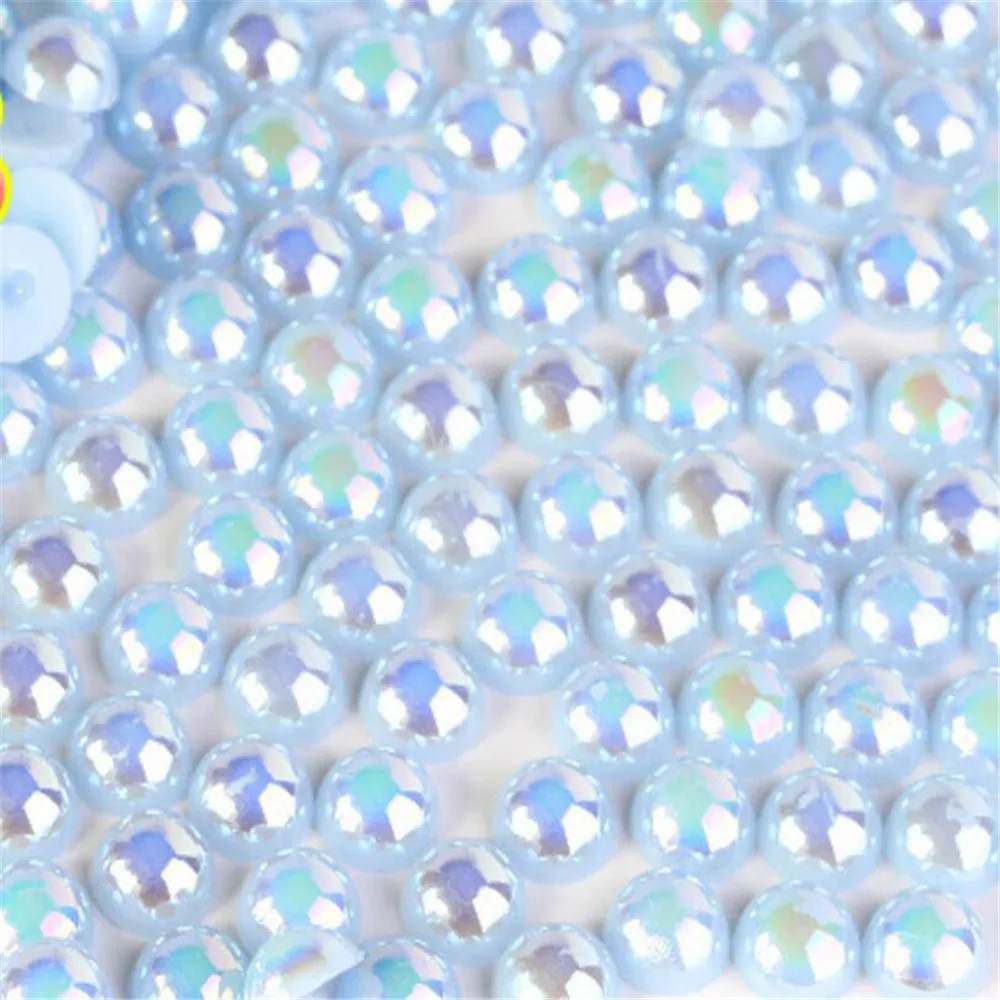 Свободные 1.5 мм-12 мм Bling Lt Синий AB DIY полукруглый Flatback жемчужные Бусины ABS Пластик имитация половина жемчуг для ногтей искусств украшения