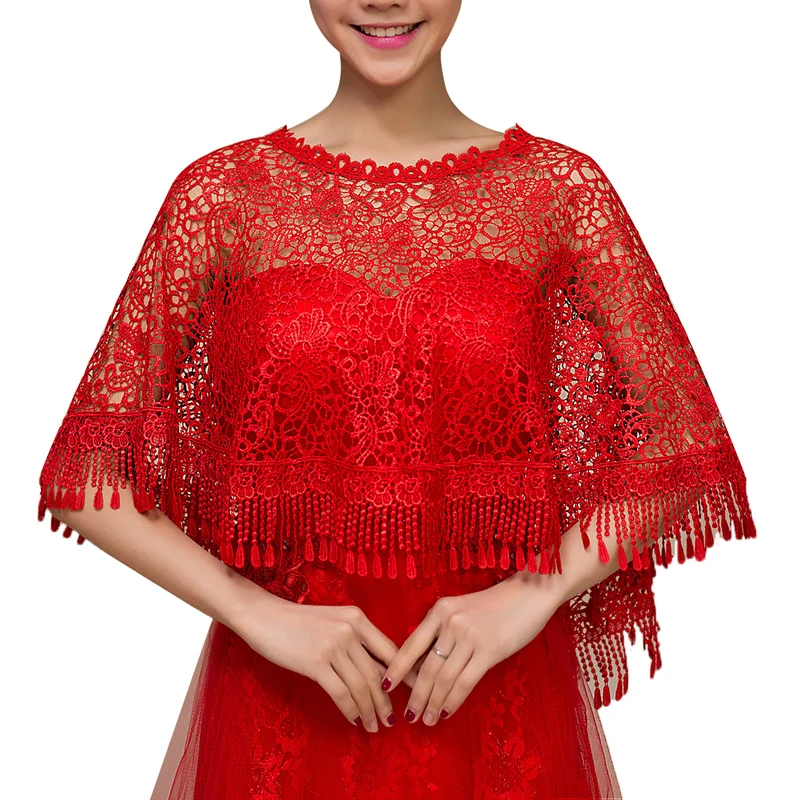Red U-SWEAR Новое поступление Красные Свадебные аксессуары женские свадебные куртки вязаные цветочные кисточкой Болеро для невесты шали - Цвет: Red