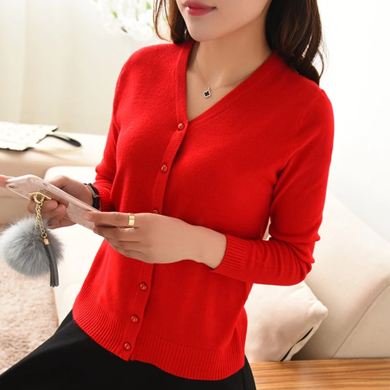 High Quality 2018 Autumn 3/4 Sleeve Women Knitted Sweaters Cardigans Female V-neck single breasted Soft |