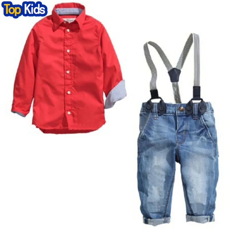 Комплект детской одежды из 2 предметов для мальчиков красная рубашка джинсовые