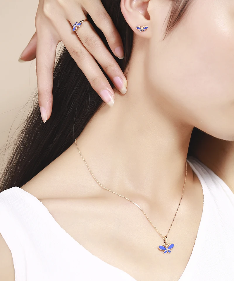 Комплект из колье серёг и кольца с подвеской бабочкой|jewelry sets|necklace earrings ringnecklace