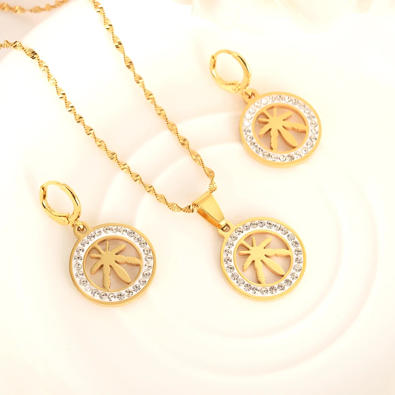 

gold Necklace Earring Set Women Party Gift hemp Leaf Jewelry Sets daily wear mother gift DIY charms women girls Fine Jewelry