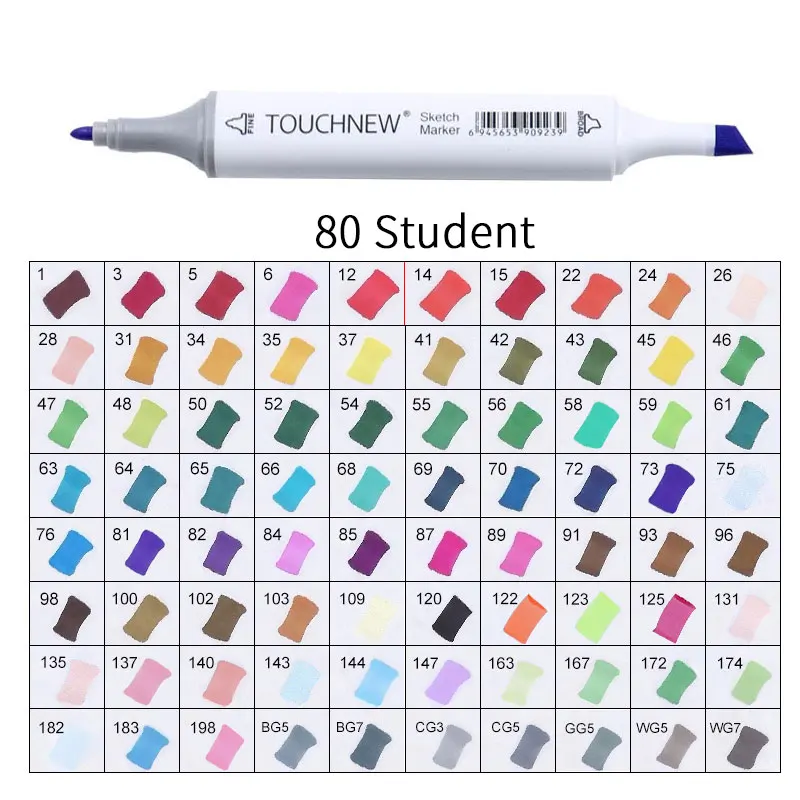 white 80 Student Touchnew Набор цветных копировальных маркеров спиртовые ручки, маркеры для рисования товары для рукоделия кисть манга для рисования акриловый дизайнерский набор ручек для студентов - Цвет: white 80 Student