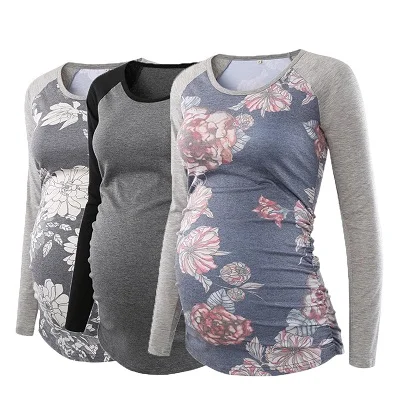 3 pieces as pic Комплект из 3 предметов; топы для беременных с рюшами; туника с длинными рукавами; Одежда для беременных; Повседневная рубашка для беременных; топы - Цвет: 3 pieces as pic