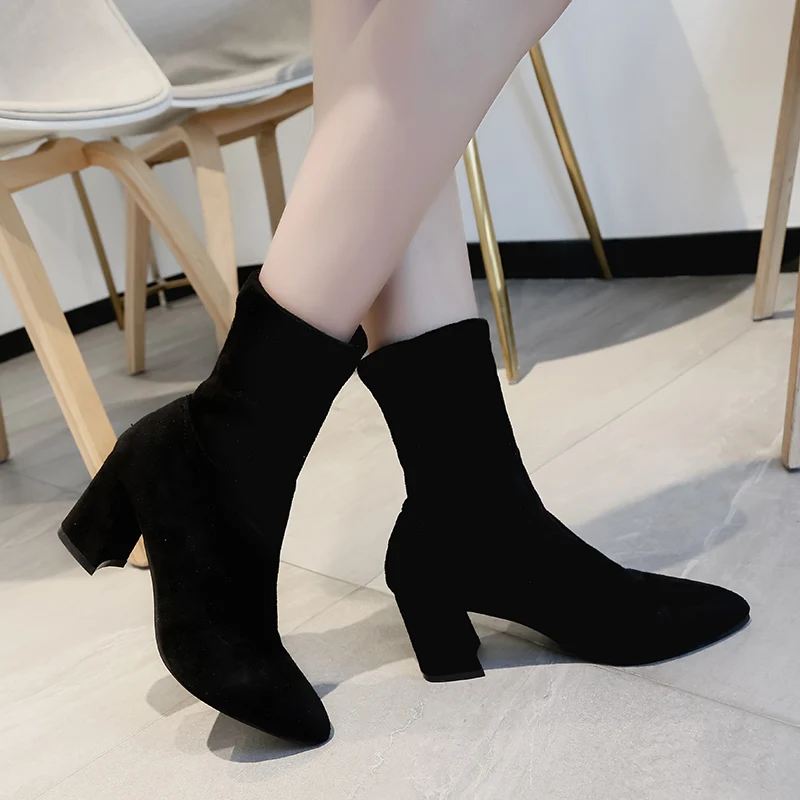 winter new ladies wild black fashion Flock boots women casual comfortable sweet high heel boots Female boots mujer c74