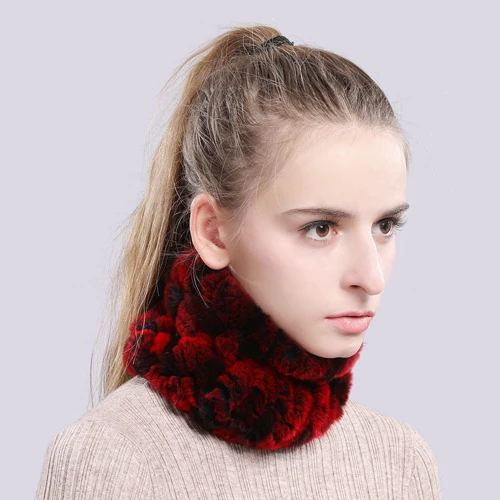 color 45 Women Real Fur Handmade Stretch Fur Scarf Knit Genuine Rex Rabbit Fur Headbands Girls Natural Fur Ring Cowl Snood Scarves Winter - Color: color 45