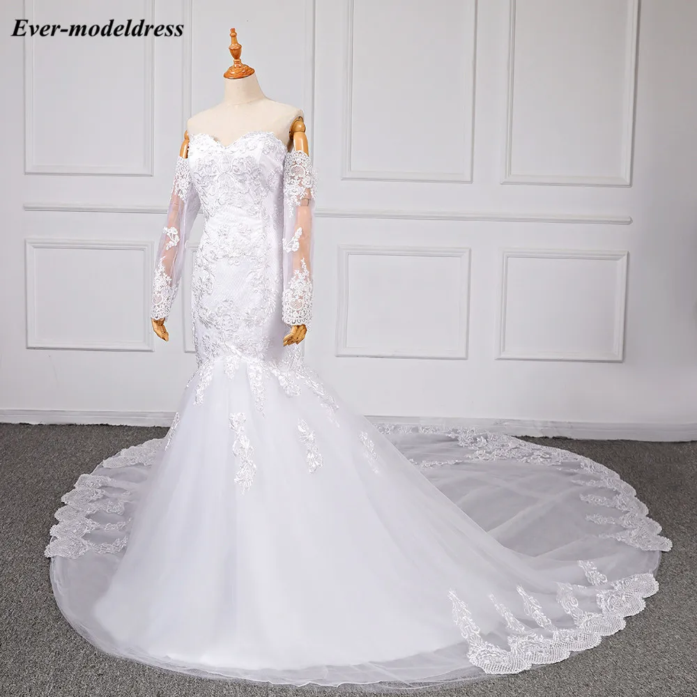 Vestido De Novia кружевные свадебные платья Русалка Милая Съемная одежда с длинным рукавом с длинным шлейфом аппликации; Robe De Mariage