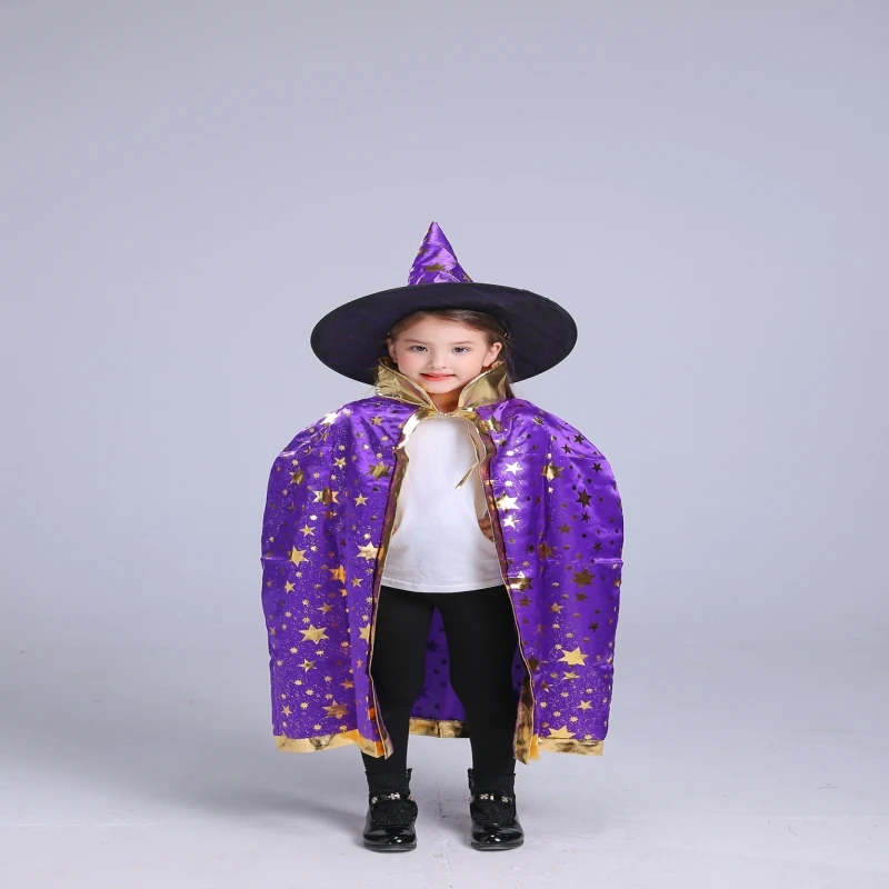 cloak Halloween pointy hat costume boy girl cos broom witch masquerade children |